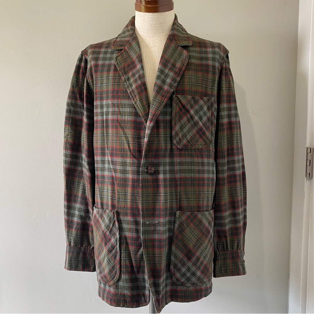Pendleton vintage men’s green/gray/red plaid Topster shirt jacket, size S
